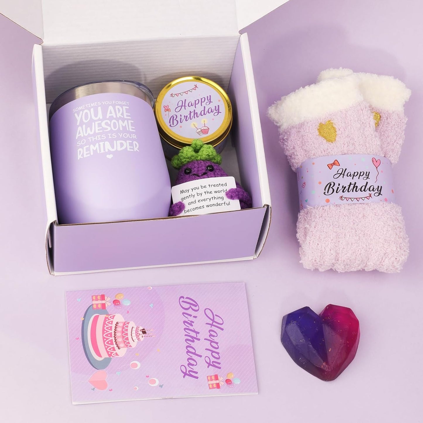 Birthday Gifts for Women,Unique Birthday Presents Friendship Gift Purple Relaxing Self Care Set Ideas for Women Care Package Gifts Basket for Women Mom Sister Best Female Friend Gifts Box