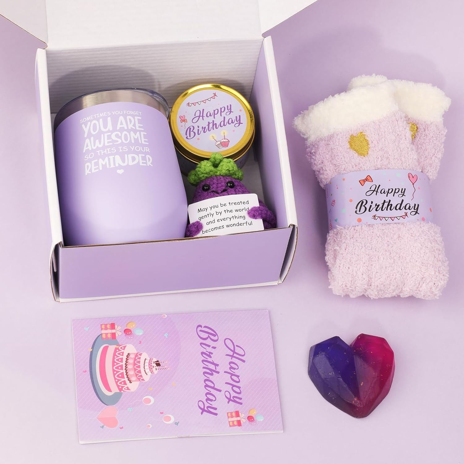 Birthday Gifts for Women,Unique Birthday Presents Friendship Gift Purple Relaxing Self Care Set Ideas for Women Care Package Gifts Basket for Women Mom Sister Best Female Friend Gifts Box
