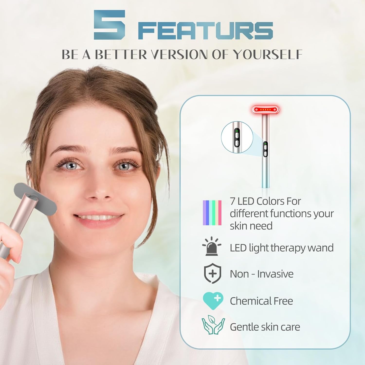 Led-Face-Wand,7 in 1 LED Light Therapy Facial Red & Blue Rejuvenation Tool