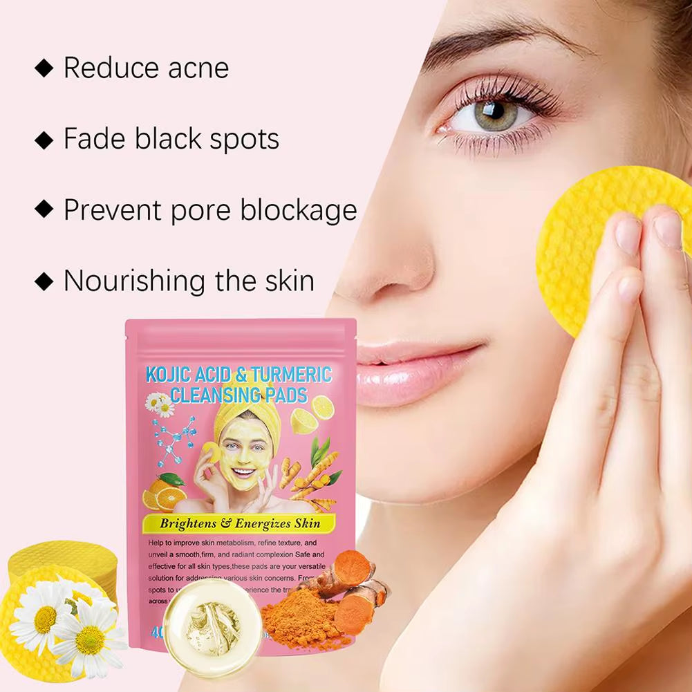 GlowClean™ Kojic Acid & Turmeric Exfoliating Pads – 40/50Pcs Daily Facial Cleansing & Skin Care