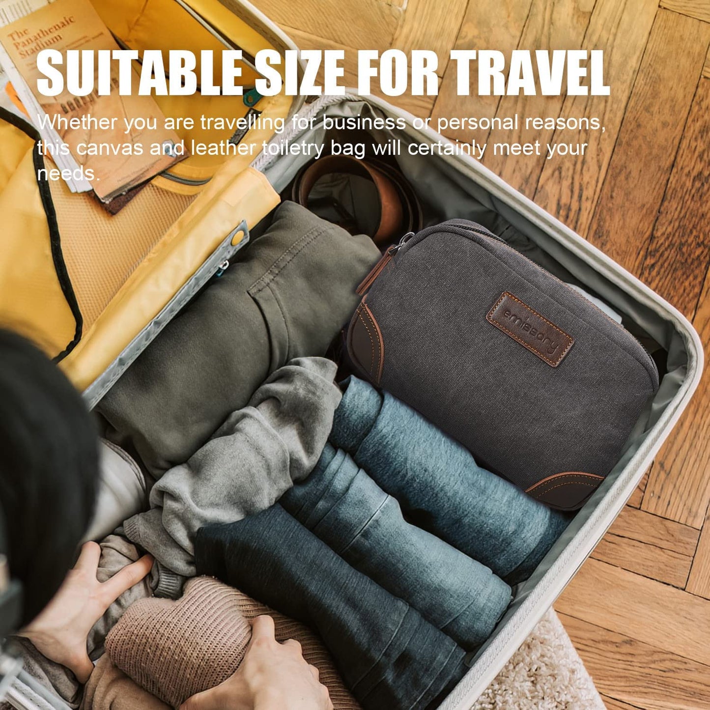 Travel Toiletry Bag for Men, Leather and Canvas Toiletry Bags, Dopp Kit for Men, Travel Bathroom Bag Men'S Shaving Kit, Travel Kit Small Bag for Men, Shaving Bag for Travel Accessories (Gray)