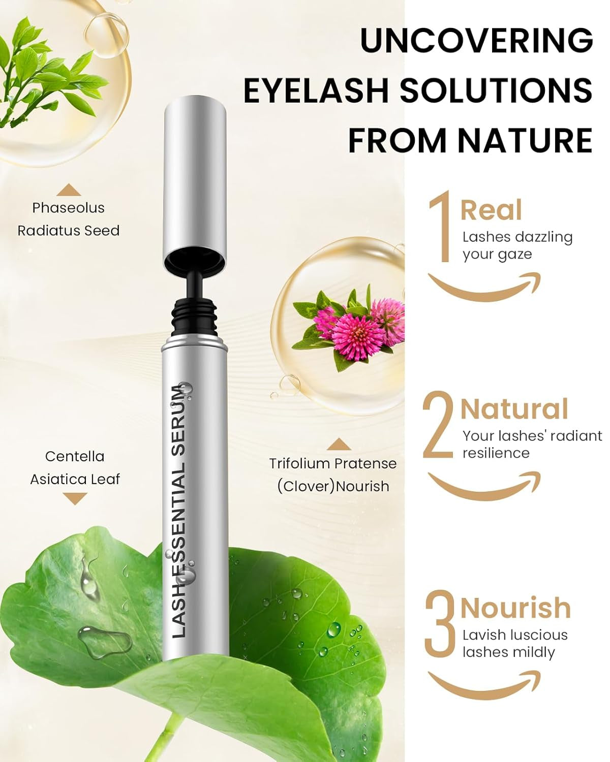 Eyelash Serum- Natural Comestic Eyelash Serum for Longer, Thicker Lashes & Brows, Boost Lash Serum Vegan & Cruelty-Free-Niacinamide, Centella Asiatica Leaf Extract(10 Ml Silver)