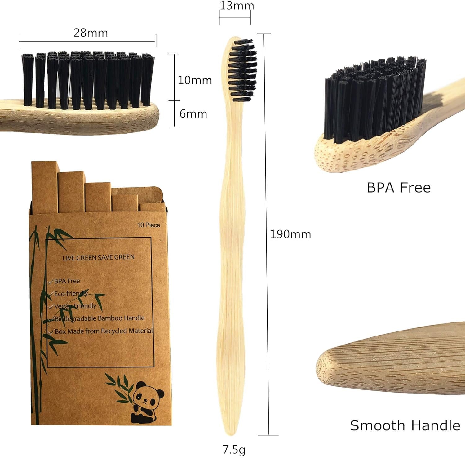 Eco Friendly Bamboo Toothbrush, 10Pack Medium Firm Bristles Biodegradable Bulk Wooden Toothbrushes
