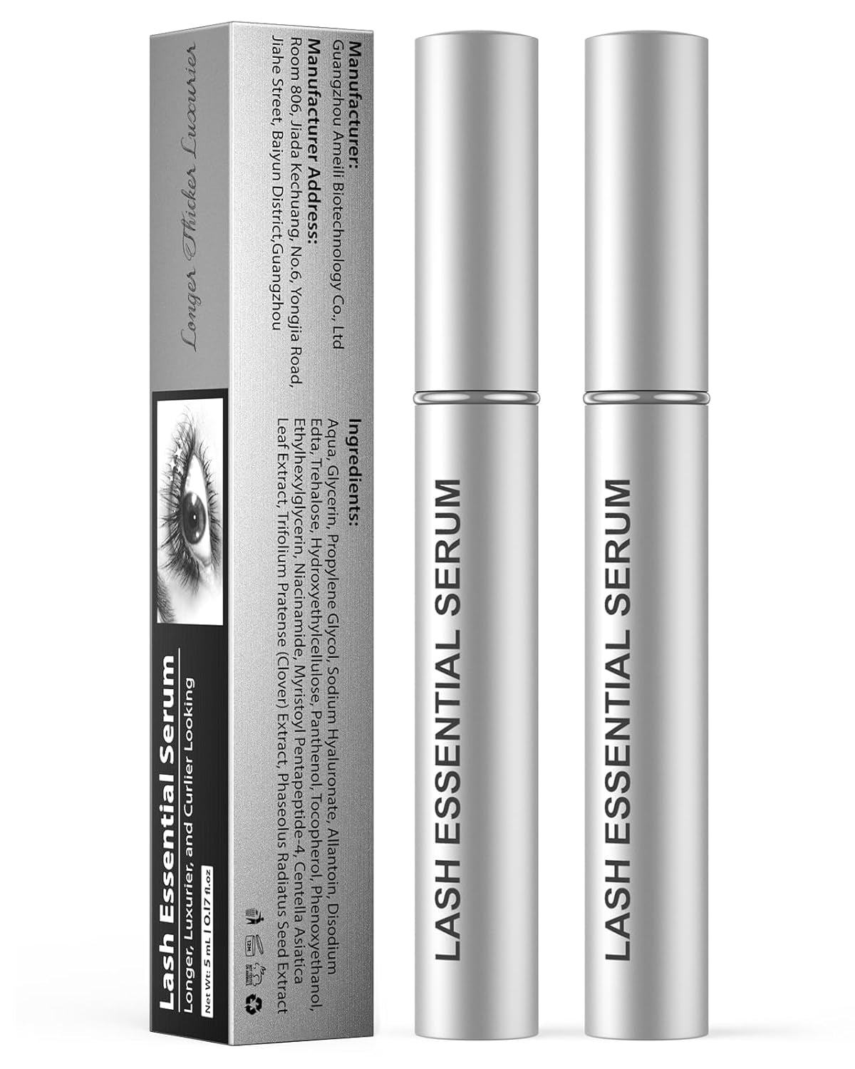 Eyelash Serum- Natural Comestic Eyelash Serum for Longer, Thicker Lashes & Brows, Boost Lash Serum Vegan & Cruelty-Free-Niacinamide, Centella Asiatica Leaf Extract(10 Ml Silver)